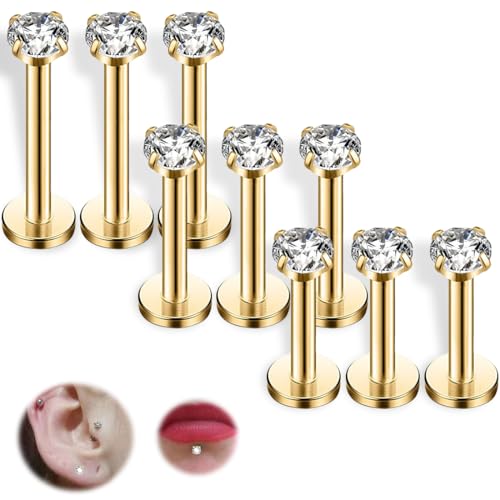 COYUN 9 Pcs Piercing Nez Acier Chirurgical Piercing Nez Oreile Labret Helix Cartilage Tragus...