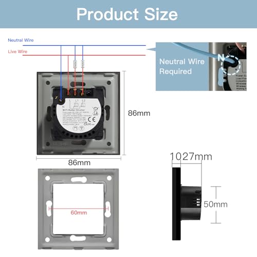BSEED WLAN Rollladenschalter Smart Lichtschalter (Neutralleiter Erforderlich) Alexa und Google Home Work mit Tuya WIfI Schalter aus Glas Schwarz