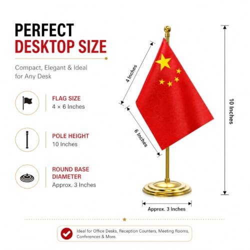 Image of The Flag Company Gold Acrylic Pole with Round Base | Desk Flag for Office, Reception & Home Decor (China)