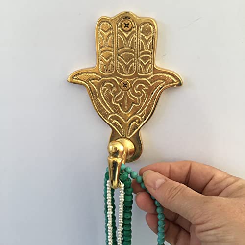 Boudikaa Decorative Hooks For Boho Or Maximalist Decor - Towel Hooks - 2 Pack Heavy Duty 5" Hamsa Hand Coat Hooks, Gold Entryway Key Hooks, Backpack Utility Hooks For Mudroom Or Hooks For Laundry #TOP6