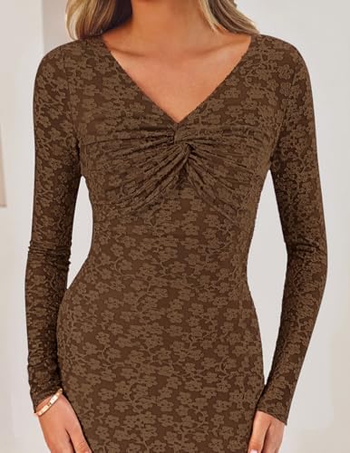 ZESICA Women's Fall Floral Long Sleeve Bodycon Dress 2025 Elegant V Neck Cocktail Party Long Midi Dresses4