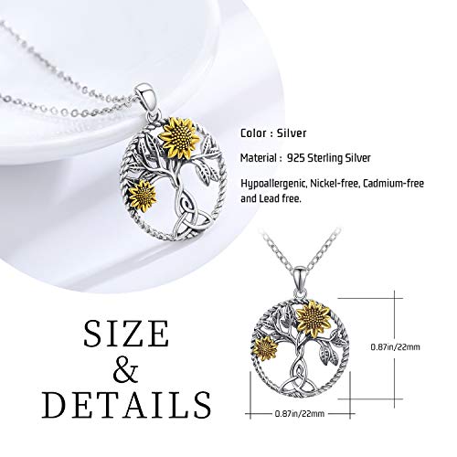 CHENGHONG Sunflower Necklace 925 Sterling Silver Tree of Life Necklace Daisy/Rose/Sunflower Pendant Necklace Sunflower Jewelry Gifts for Women Mom4