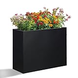 SUNNYPARK Large Metal Planter Box 32”x 12”x 24”, Rectangular Modern Black Metal Planter Box Heavy Duty with Drainage Holes for Outdoor Garden Patio