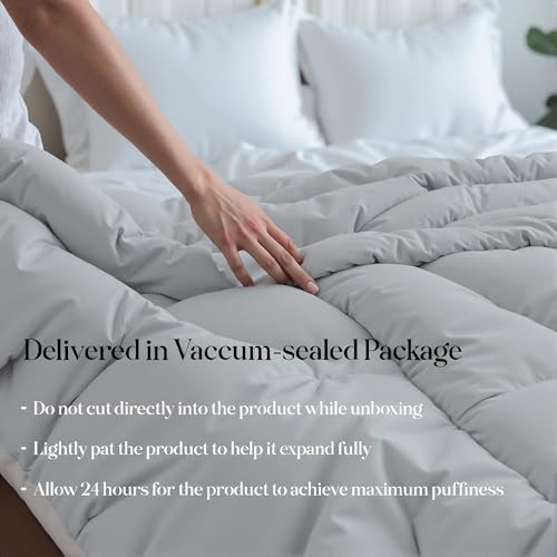 Image of ROYALE LINENS Reversible Comforter - Queen Size Duvet Insert - All Season Soft Quilted Comforters with 8 Corner Tabs - Down Alternative Bedding Comforter - Duvet Insert (Navy /Silver, Queen 88 inchx88 inch)