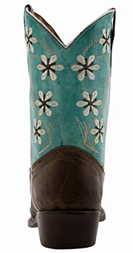 Veretta Boots - Girl's Turquoise & Brown Floral Embroidered Cowgirl Boots Snip 9 Toddler #TOP3