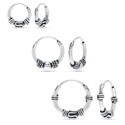 LeCalla 925 Sterling Silver Small Bali Hoop Earrings for Men