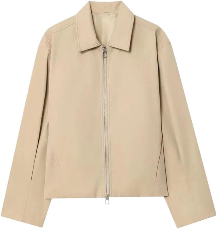 Women's Stand Collar Zipper Straight Short Solid Color Jackest
