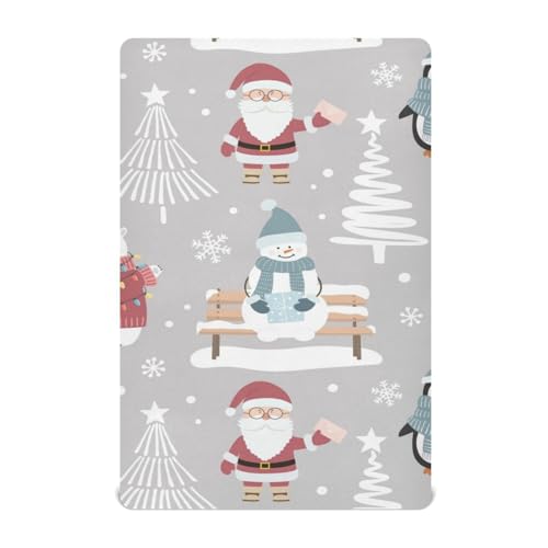 Moudou Christmas Santa Claus Snowman Playard Sheet for Boy Girls, Soft Breathable Fitted Toddler Sheet for Standard Playard Bed Mattress, 39 x 27 x 5 Inch