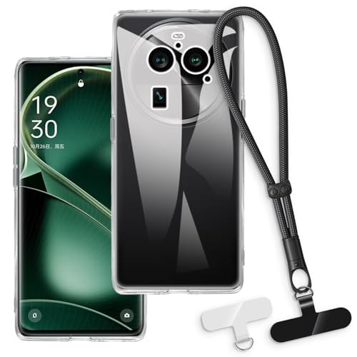 OAGELIM 2-in-1�ی�P�[�X�ƃ��X�g�X�g���b�v OPPO Find X6 Pro 5G �Ƃ̌݊������� ���O���\�ȃ��j���[�h�t���d�b�J�o�[�A����~�ߕ����h�~�O���b�v�n���h�� (�N���A + �u���b�N)