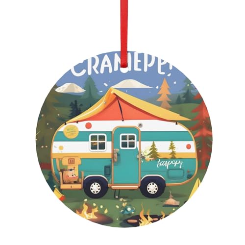 Happy Camper - Colgante redondo de aluminio para árbol de Navidad, suministros para fiestas en casa