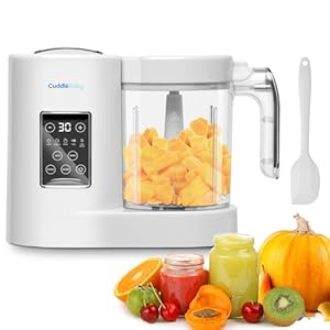 Baby Food Maker, Baby Food Processor with Silicone Spatula, Baby Food Blender, Auto Cooking & Grinding, Steam Cook and Blender, Touch Screen Control, BPA Free, White