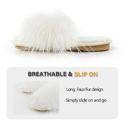 Image of Fur Story Women's Furry Slippers Open Toe Fuzzy Slippers Memory Foam Fluffy House Sandal