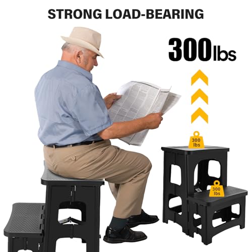 Folding 2-Step Stool for Adults, Non-Slip Collapsible Footstool for Office, Portable Bedside Step Stool, Hold up to 300 lbs, Lightweight & Foldable Step Ladder for Pool Office Home RV by PAHTTO - Image 7