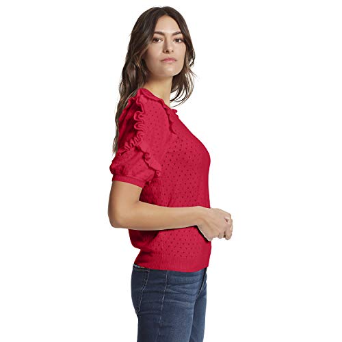 Ella Moss Women's Eveline Rulffle Trim Sleeve Sweater Top, Barberry, Large #TOP1