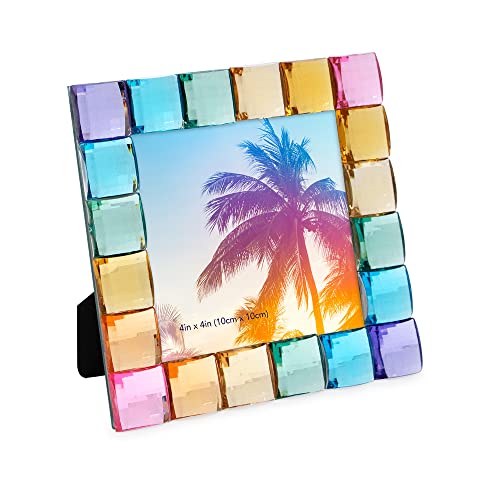 Isaac Jacobs Decorative Sparkling Jewel Picture Frame, Photo Display & Home Décor (4x4, Rainbow)