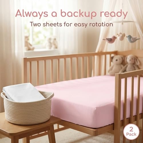 Image of Everyday Kids 2-Pack Fitted Crib Sheets, 100% Soft Breathable Microfiber Baby Sheet, Fits Standard Size Crib Mattress 28in x 52in, Pink Nursery Sheet and White Nursery Sheet