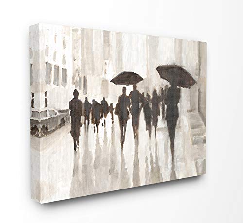 Stupell Industries Monotone Black and White Raining City Crowd Canvas Wall Art, 24 x 30, Multi-Color