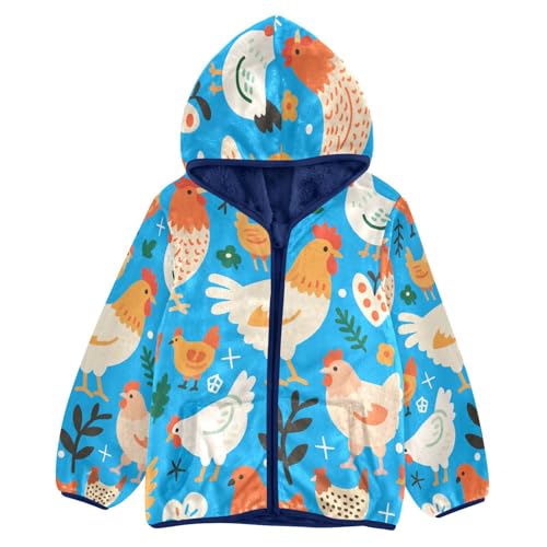 Chicken Pattern on Blue Background Toddler Fleece Jacket Girl Boys Hooded Fleece Jacket Coat Warm