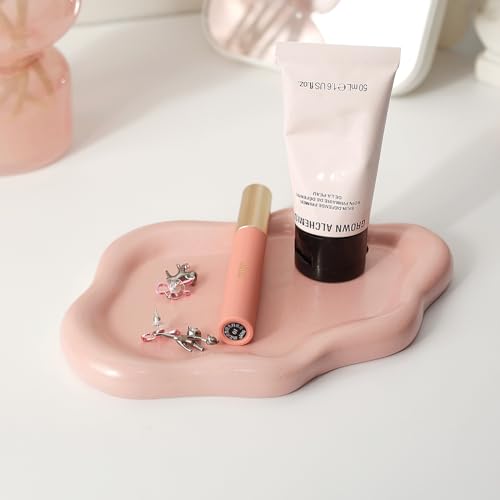 Image of Jewelry Dish Trinket Tray for Women, Ring Dish Holder, Unique Cloud Shape Ceramic Plate Cute Things Vanity Aesthetic Room Decor Mother's Day Birthday (Pink)