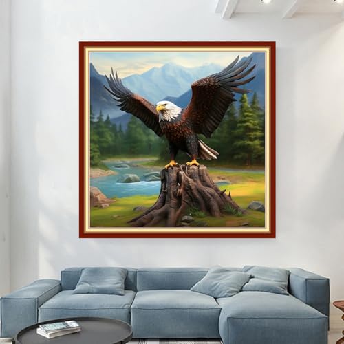 Image of Magxvouy Cross Stitch Kits Stamped Full Range of Embroidery Kits,Cross Stitch Patterns Needlework Kits for Beginners 11CT Printed Kits&Eagle Landscape 18x18 inch