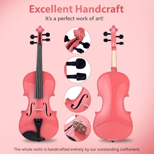 Image of Poseidon Kids Violin Beginner, 1 /2 Size Violins, Pink Violin Set Include Case, Rosin, Bow, Horse Bridge, Extra Violin Strings, Shoulder Rest, Manual Instruction