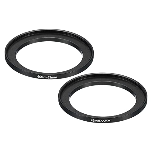 Image of PATIKIL 46mm-55mm Metal Step Up Ring, 2 Pack Camera Lens Filter Adapter Ring Aluminum Filter Adapter Ring for Camera Lenses Hood, Black
