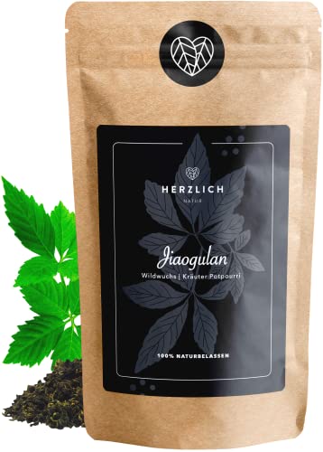 Jiao&Gulan Kraut- getrocknet - nachhaltiger Wildwuchs - 5-Blatt Ginseng - Frische Ernte - per Hand geprüft und abgefüllt in Deutschland | Herzlich Natur (100g) Cover