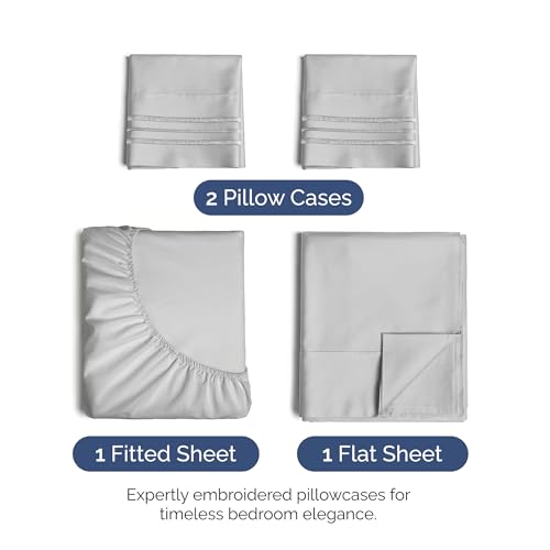 Image of King Size 4 Piece Sheet Set - Ultra Soft & Cooling Bed Sheets - Soft Grey | Fits 8 Inch to 16 inch Mattress, Wrinkle Free & Fade Resistant with Deep Pockets, Breathable, Comfy Hotel Luxury Bedding