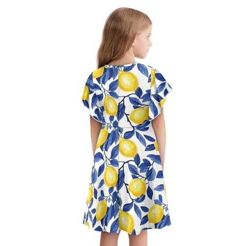 Ruffle Sleeve Dress for Girls Casual A Line Swing Sundress for Party Daily Beach Size 3-14Y2