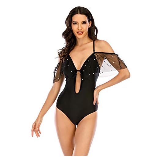 Sexig baddräkt med nettor, siamese bikini beachwear ruffles, monokrom sexig baddräkt baddräkt för mogna kvinnor,Black,S