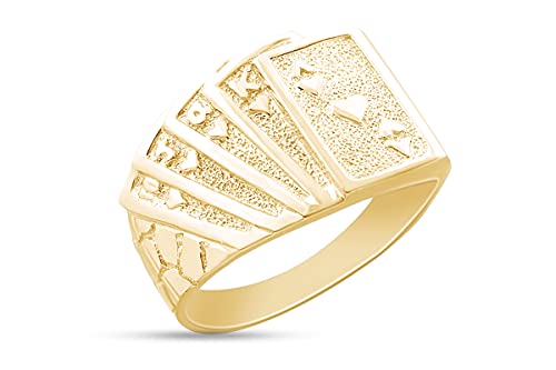 AFFY Mens Jewelry Royal Flush Of Hearts Poker Nugget Band Ring In 14k Gold Plated 925 Sterling Silver