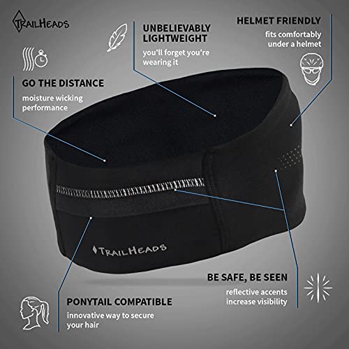 Trailheads Ponytail Headband - Adrenaline Series | Women’s Running Headband With Reflective Accents - Black/Reflective #TOP2