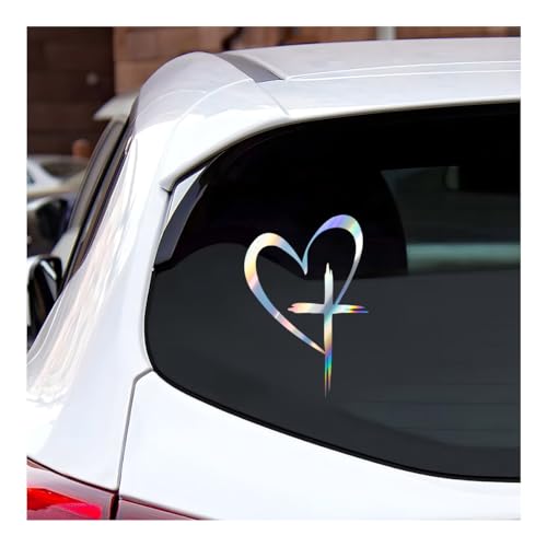 Image of DXNQ Love Cross Sticker Decal, Faith Hope Love Heart Cross Stickers Car Bumper Decals, 8.7''x6'' Vinyl Decoration Stickers for Car Window Wall Laptop Notebook, Car Accessories (Colorful)