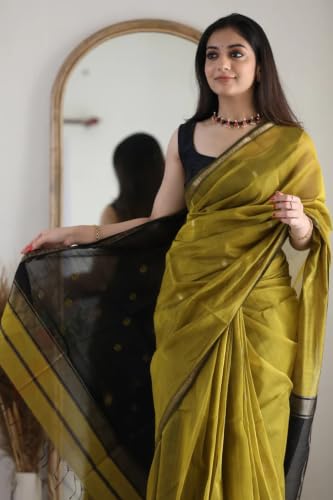 Image of SGF11 Women's Kanjivaram Soft Cotton Linen Silk Saree With Blouse Piece