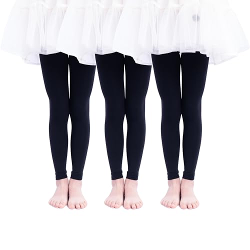 3 Pairs Girl's Microfiber Footless Tights, Girls Dance Tights Footless