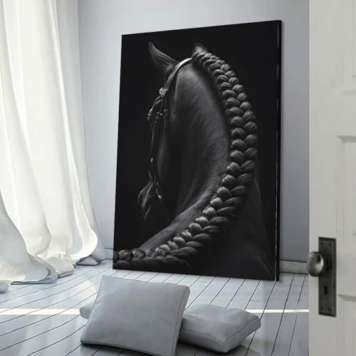 Affiche cheval noir tressé 50x75 cm : déco bohème chic pour salon