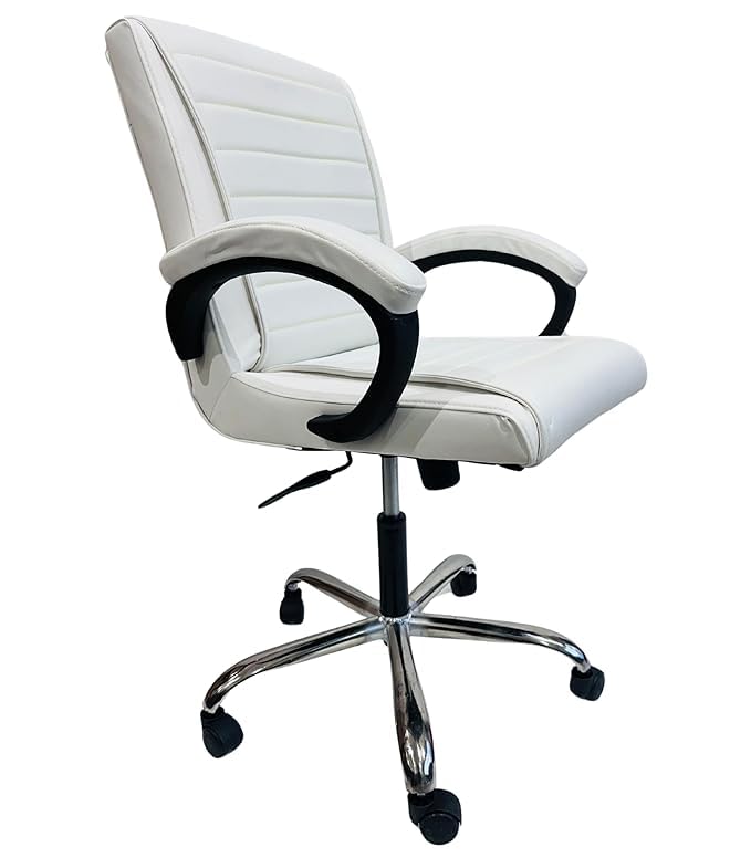 Image of Goyal steel & furniture Stylish Revolving Chair for Principal Manager Office with arm Rest with Wheels and Cushioned seat Back (1, White, Standard)