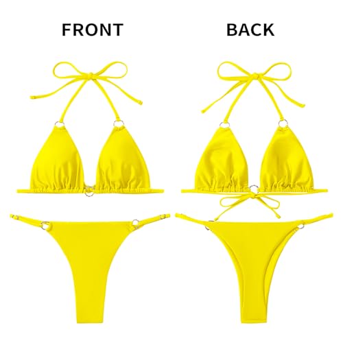 Image of MIKETAI Sexy Bikinis for Women 2 Piece Bikini Spaghetti Strap Swimsuits Solid Color Bathing Swimwear Triangle Bathing Suit