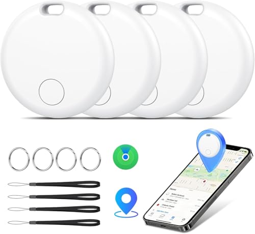 Smart Tracker Tags 4er Pack Schlüsselfinder, Tracker Tag Kompatibel mit Apple Wo ist? APP (Nur iOS), Koffer Tracker für Taschen/Gepäck/Key, Batterielebensdauer EIN Jahr, IP67 wasserdicht