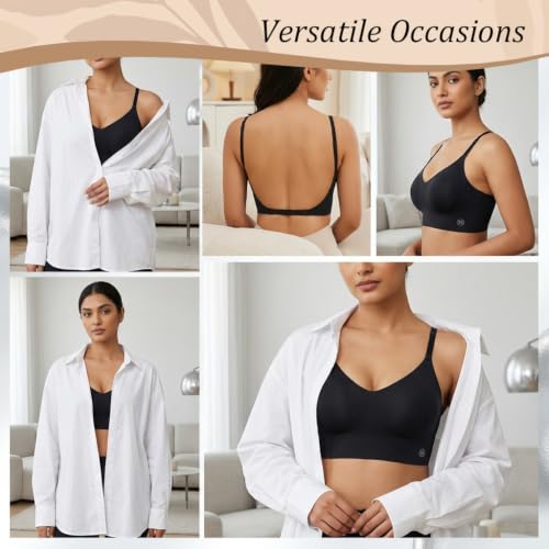 Image of SANNIDHI Low Back Bra for Women Wirefree Seamless Backless V Neck Bra with Padded Removeable