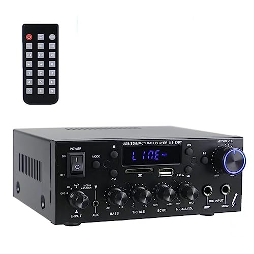 Amplificatore 600W+600W HiFi Audio Stereo BT Radio Portatile per Auto o Casa, con Telecomando ed Mini Display 2CH LCD, 12 V / 220 V