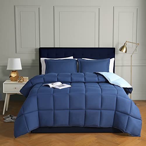 HIG Couette Réversible 240x220cm avec 2 Taies, Marine