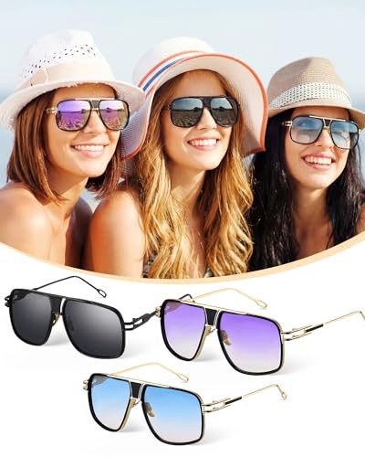 Image of Frienda 3 Pairs Retro Sunglasses for Men Oversized Men Shades Glasses Fashion Alloy Metal Gold Frame Polarized Sun Glasses