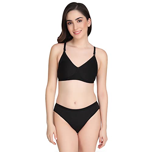 Image of Non Padded Bra Panty Set - Made of Pure Cotton Full Coverage Non Wired Seamless Pushup Soft Cup for T-Shirt Saree Dress Sports Garment for Daily Use Everyday