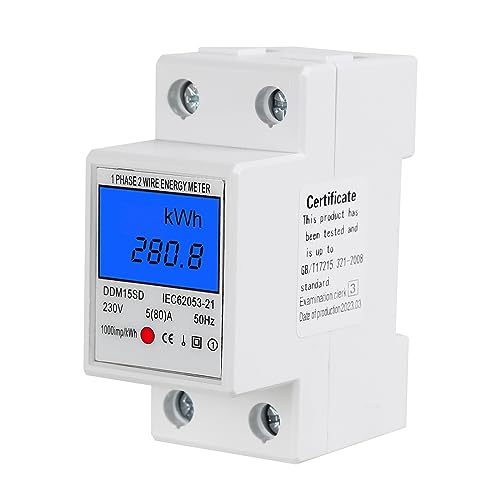 DeWin Compteur électrique, Compteur d'énergie monophasé sur Rail DIN kWh Meter avec rétro-éclairage LCD 5-80A AC 220V
