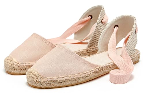 Image of Women's Espadrille FLat Sandals Closed Toe Ankle Wrap,Classic Lace Up Summer Dressy Flat Shoes