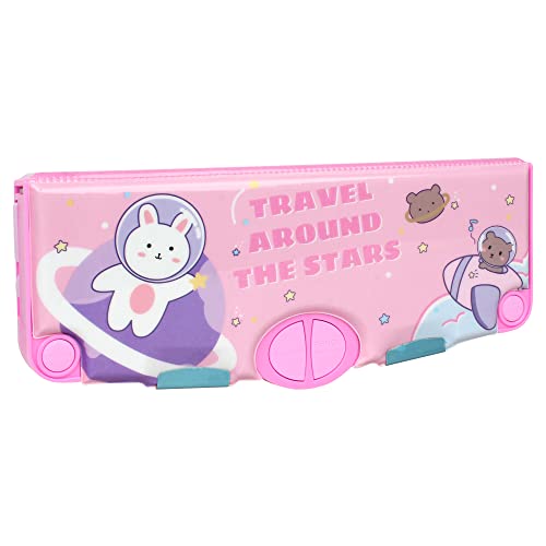 Image of Minache Multifunction Pencil Case Pencil Box with 2 Compartments Cartoon Pattern Stationery Set with Pop Out Scissors and Pencil Sharpener, 7483+Style 4, bh-07483-04AD