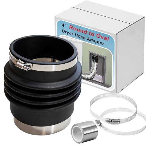 JPFLAEYX Duct Adapter Round to Oval for Dryer Vent Box Hose Connection 4 Inch Dryer Duct Connector with Stainless Steel Clamps Allow Slight Angle Adjustment