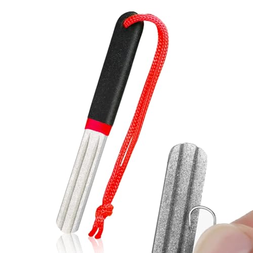 VAEIORP 1 Pcs Afilador de Anzuelos de Pesca, Piedra de Afilar Portátil con Cordón, Afilador de Dardos y Anzuelos para Pesca al Aire Libre (Rojo)