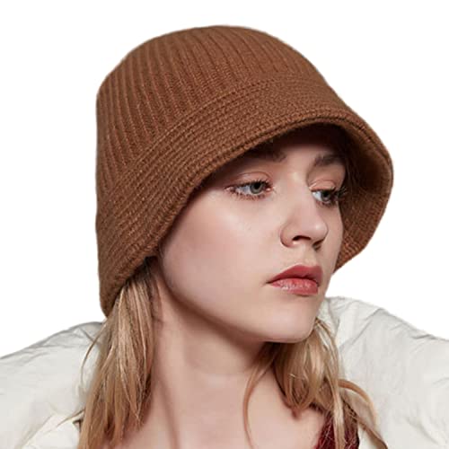 Aksod Wool Knit Buket Hat Brown Soft Warm Fisherman Beanie Cap Slouchy Winter Crochet Knitted Skull Hat For Women (Brown) #TOP20